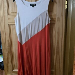 White, Cream & Orange Colorblock Dress